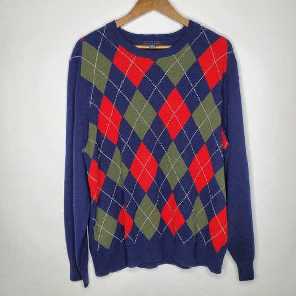 Lands' End Other - Lands End Mens 100% Cashmere Argyle Sweater Size L Blue Pullover Crew Neck Soft